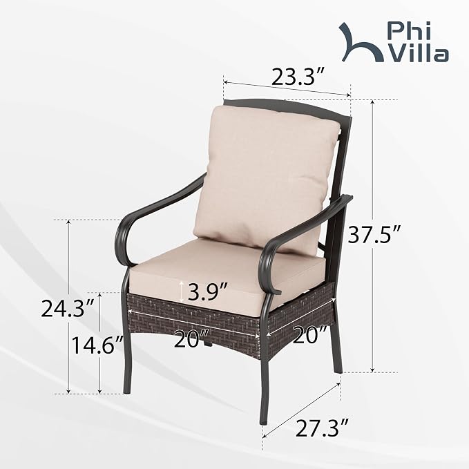 PHI VILLA Patio Dining Chairs Set of 2, Heavy Duty Outdoor Metal Wicker Dining - Image 2