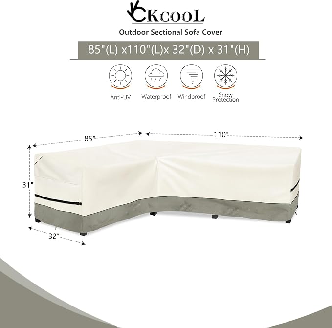 okcool Outdoor Sectional Sofa Cover Waterproof-L-Shaped Patio Furniture Covers - Image 2