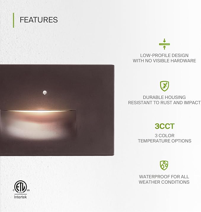 ASD LED Recessed Step Light Fixture, Dusk to Dawn Outdoor Tread Lighting | 3CCT - Image 3