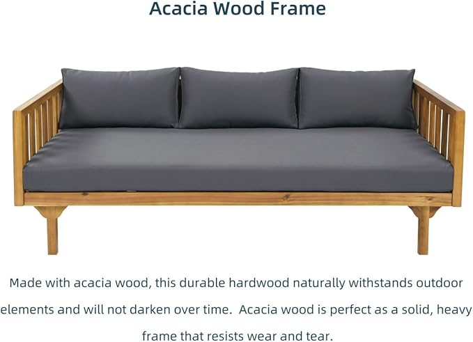 Merax Solid Acacia Wood Couch Chaise Lounge Chair Indoor, 3 Seater Daybed Sofa - Image 6