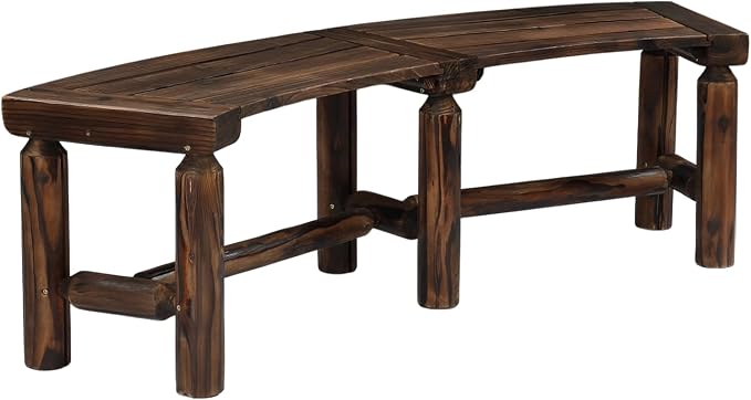 VINGLI Outdoor Bench Wooden Curved Bench, All-Weather Fire Pit Backless Patio by VINGLI