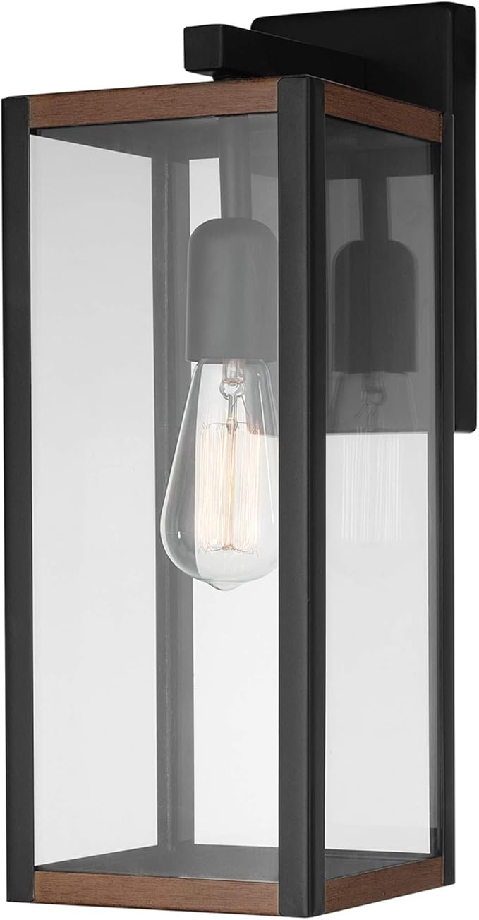 GLOBE Electric 44681 1-Light Outdoor Indoor Wall Sconce, Matte Black, Faux Wood by GlobeElectric