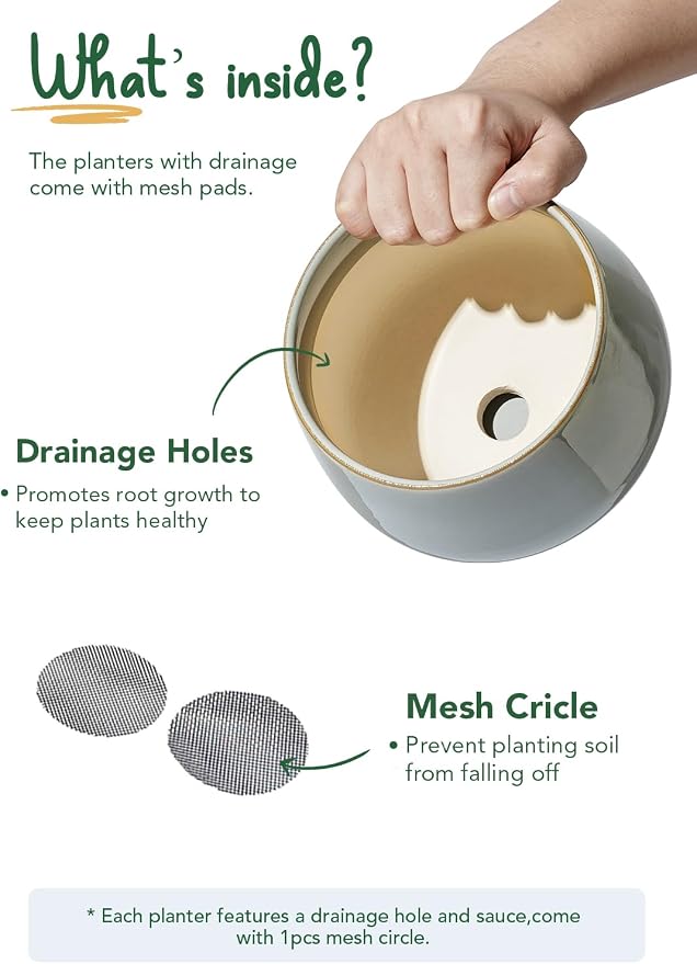 LE TAUCI Plant Pots for Indoor Plants, 4.1+5.1+6.5 inch, Ceramic Planters - Image 6
