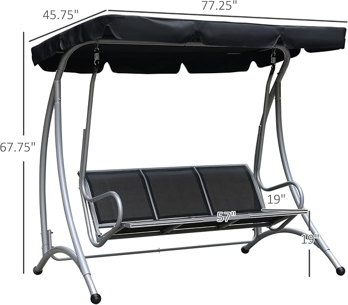 Outsunny 3-Seat Outdoor Porch Swing Chair, Patio Swing Glider - Image 7