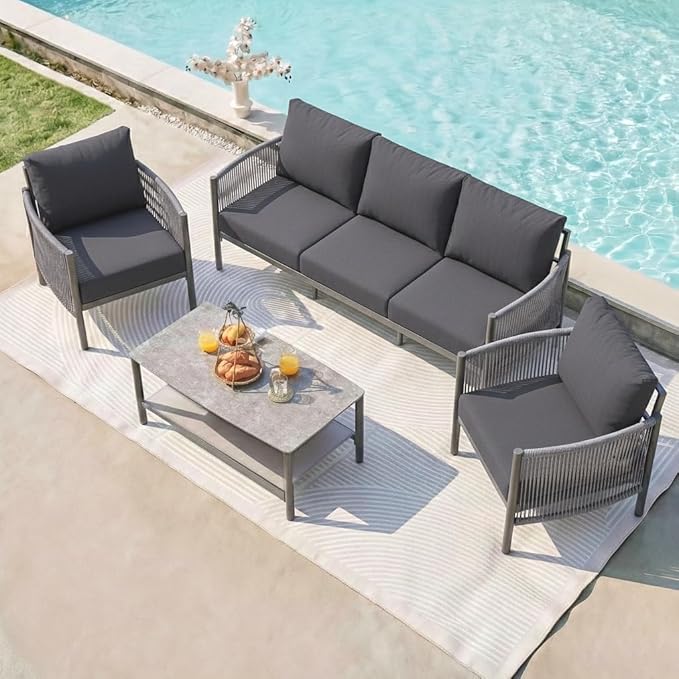 Aluminum Patio Furniture Set, 5 Seats Modern Outdoor Sectional Furniture by Oasbira