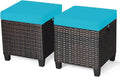 2PCS Patio Outdoor Ottomans, Rattan Wicker Ottoman Seat w/Removable Cushions by Unknown