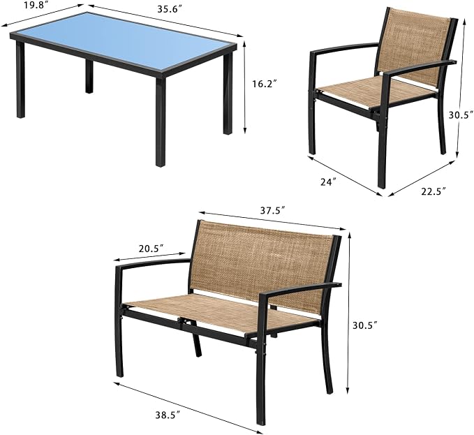 Devoko 4 Pieces Patio Furniture Set Outdoor Garden Patio Conversation Sets - Image 6