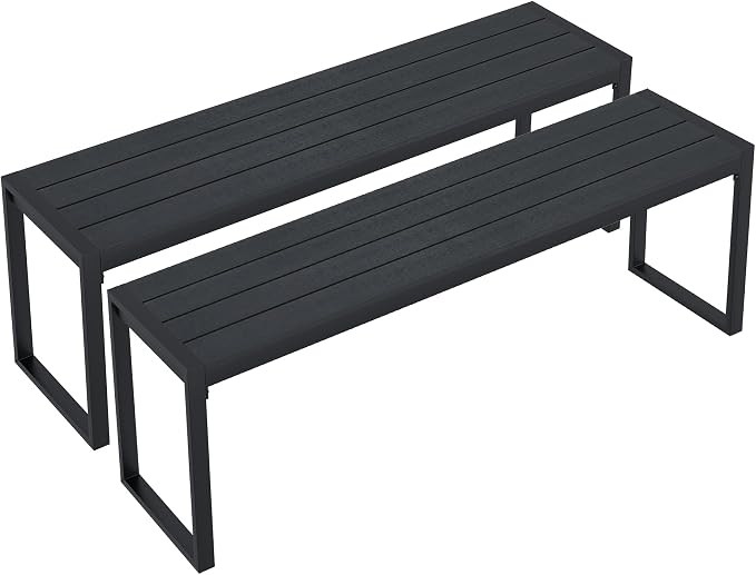 VICLLAX 3-Person Outdoor Bench, 2 Pieces 53" Long Garden Bench Backless Porch by HOME