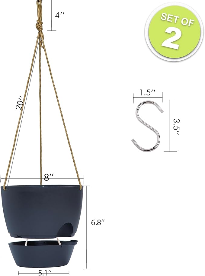 8 inch Hanging Planters, 2 Pack Self Watering Hanging Pots - Image 2