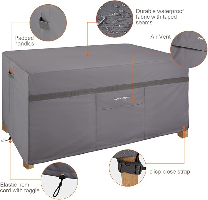 Patio Table Covers Waterproof Rectangular, Hickory Patio Furniture Cover Gray - Image 4