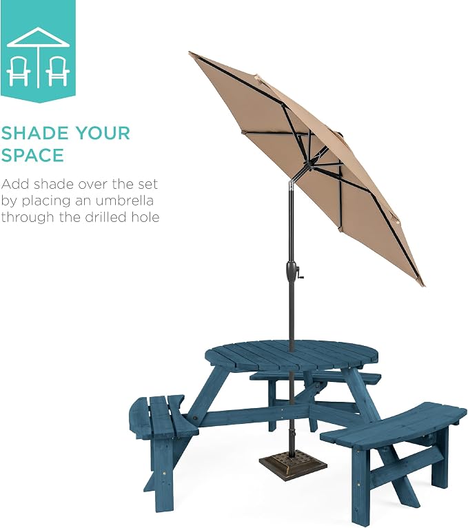 Best Choice Products 6-Person Circular Outdoor Wooden Picnic Table - Image 5
