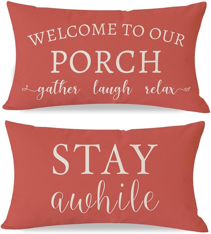 PANDICORN Welcome to Our Porch Stay Awhile Outdoor Lumbar Decorative Throw by PANDICORN