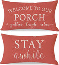 PANDICORN Welcome to Our Porch Stay Awhile Outdoor Lumbar Decorative Throw by PANDICORN