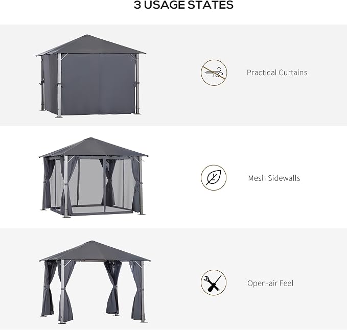 Outsunny 10' x 10' Patio Gazebo, Outdoor Gazebo Canopy Shelter - Image 5