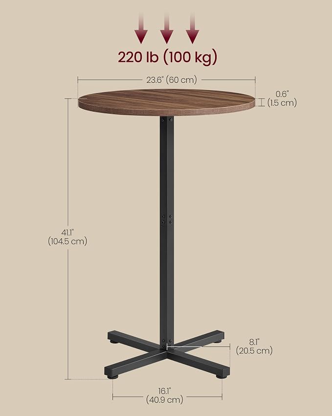 VASAGLE Round Cocktail Table, High Top Bar Pub Table - Image 3