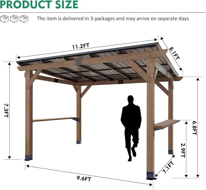 CHARMELEON Grill Gazebo 8 x 10 FT, Cedar Wood BBQ Gazebo - Image 8