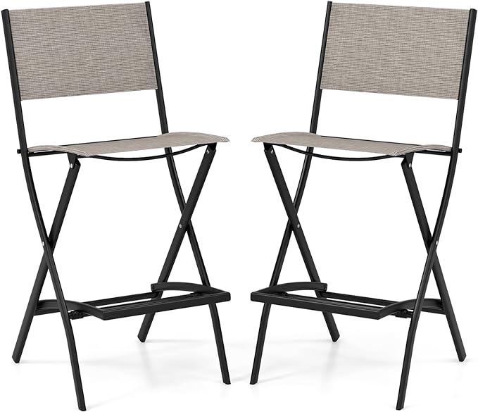 COSTWAY Outdoor Patio Bar Chair Set of 2, Folding Bar Height Stool by COSTWAY