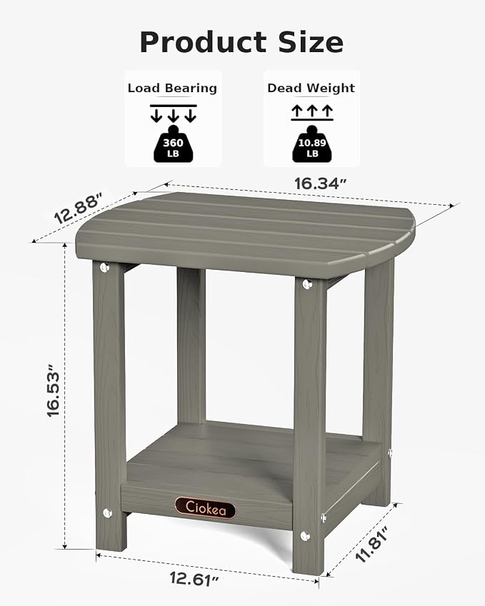 Ciokea Adirondack Outdoor Side Table, 2-Tier Sturdy Patio End Table Weather - Image 3