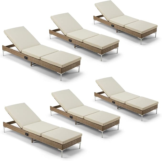 HOMREST Outdoor Chaise Lounge Chair Set of 6, Patio Wicker Lounge Chair by HOMREST