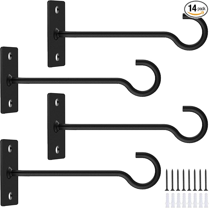 4Pack 6inch Wall Hook for Hanging Plant Bracket Metal Plant Hook by QTJUST