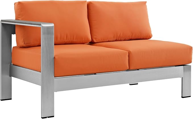 Modway Shore 6-Piece Aluminum Outdoor Patio Sectional Sofa Set in Silver Orange - Image 4