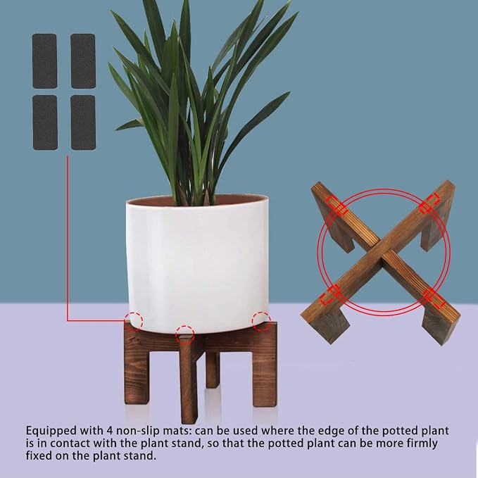 Gendral Forwepup Wood Plant Stand, Mid Century Modern Planter, Rattan Flower - Image 7