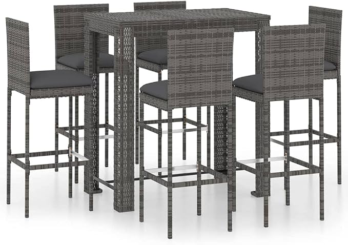 vidaXL Patio Bar Set with Cushions, Poly Rattan Gray by vidaXL
