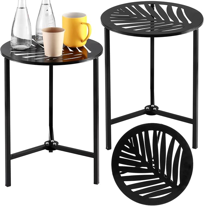 Party Zealot Set of 2 Small Round Metal Side Tables 13 Inches Black Outdoor End by PartyZealot