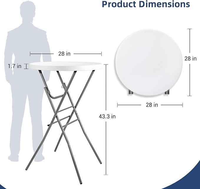 Cocktail Table 28in Folding Round High Top Indoor Outdoor - Image 3