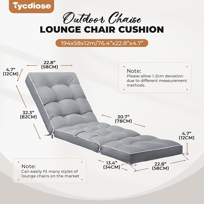 Outdoor Chaise Lounge Chair Cushion, Non-Slip Patio Chaise Lounge Cushions - Image 3