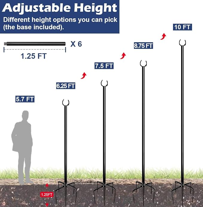 10FT String Light Pole for Outdoor, Heavy Duty Metal Lighting Stand Pole for - Image 3