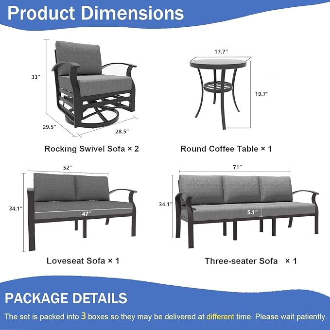 Kullavik Aluminum Patio Furniture Set, 5 Pieces 7 Seat Metal Outdoor Furniture - Image 2