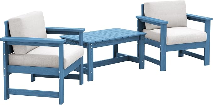 SERWALL 3 Pieces HDPE Outdoor Sofa Bistro Set - Image 9