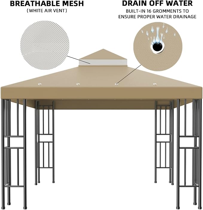 Sumfaller 10x10 FT Gazebo Replacement Canopy Top Cover Double Tiered Canopy Top - Image 2