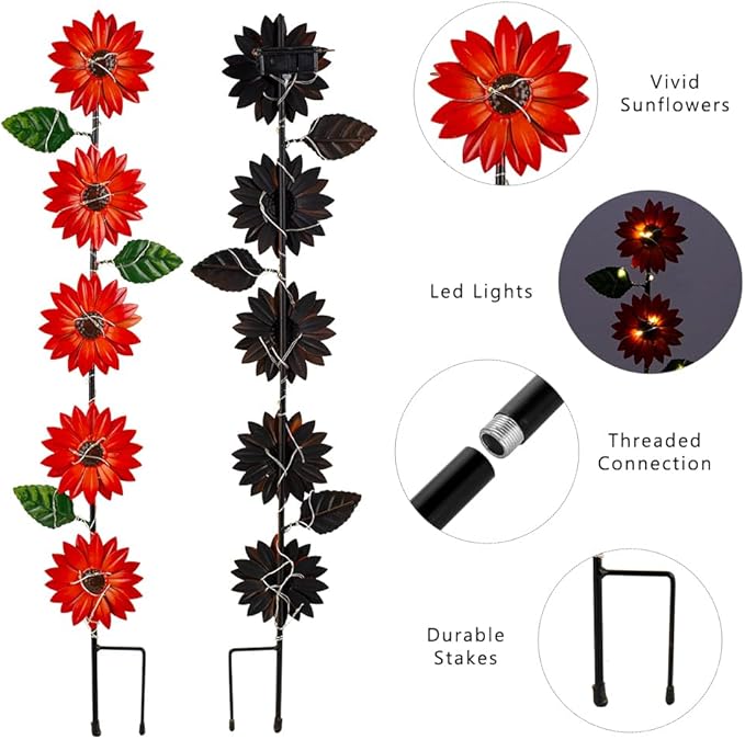 Set of 3 Solar Garden Lights, 22.6'' H Flowers Decorative Garden Stakes - Image 4