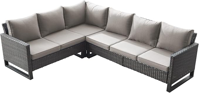Belord Outdoor Sectional Sofa 6 Seater L Shaped Couch Wicker Patio Conversation by Belord