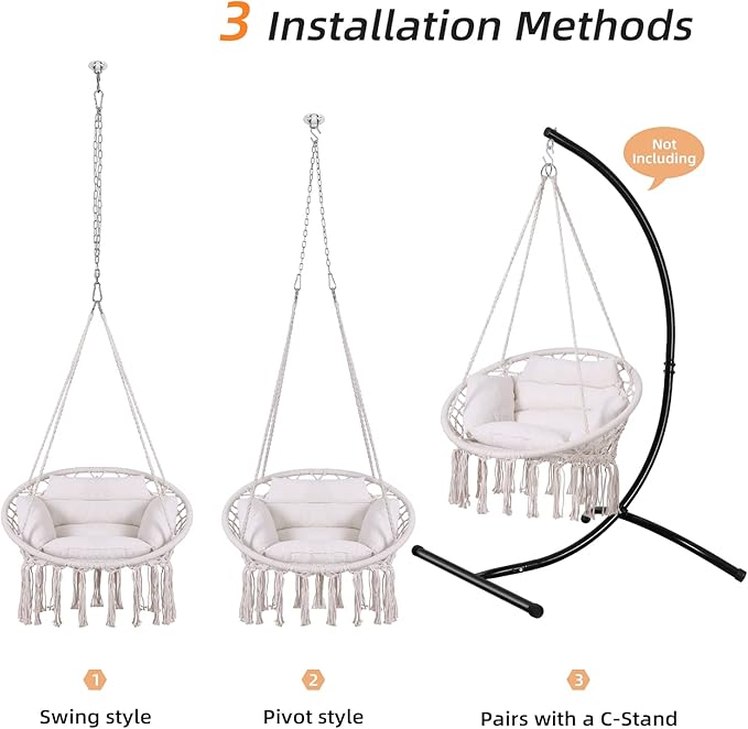 Goutime Hammock Chair, Macrame Hanging Swing Chairs - Image 6