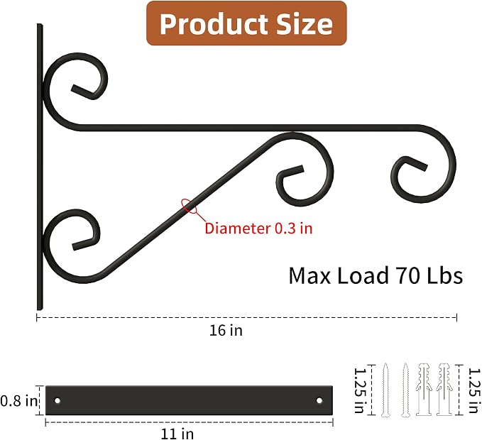 4 Pack 16 Inch Plant Hangers Outdoor Bracket, Indoor Wall Mount Metal Heavy - Image 5