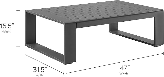 Modway Lirienne Aluminum Outdoor Coffee Table in Gray - Image 3