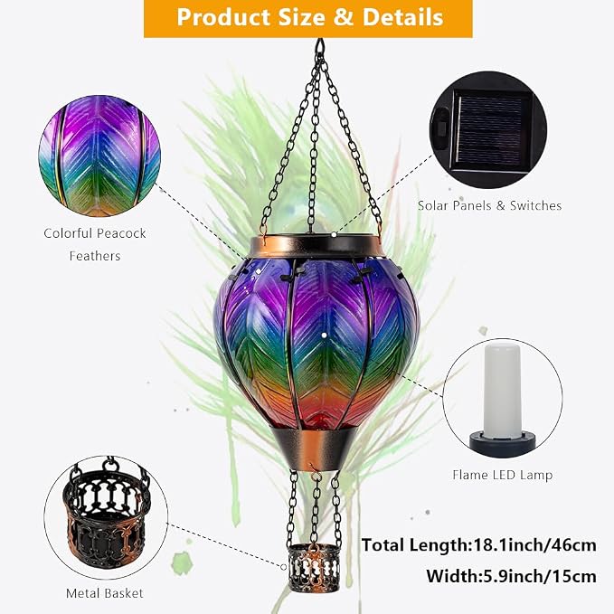 DREAMSOUL Hot Air Balloon Solar Lantern, Glass Outdoor Lantern Hanging Solar - Image 3