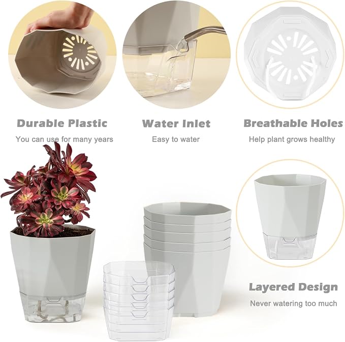 5 Pack Self Watering Plant Pots 5/6.7/8.4 In Self Watering Planters - Image 2