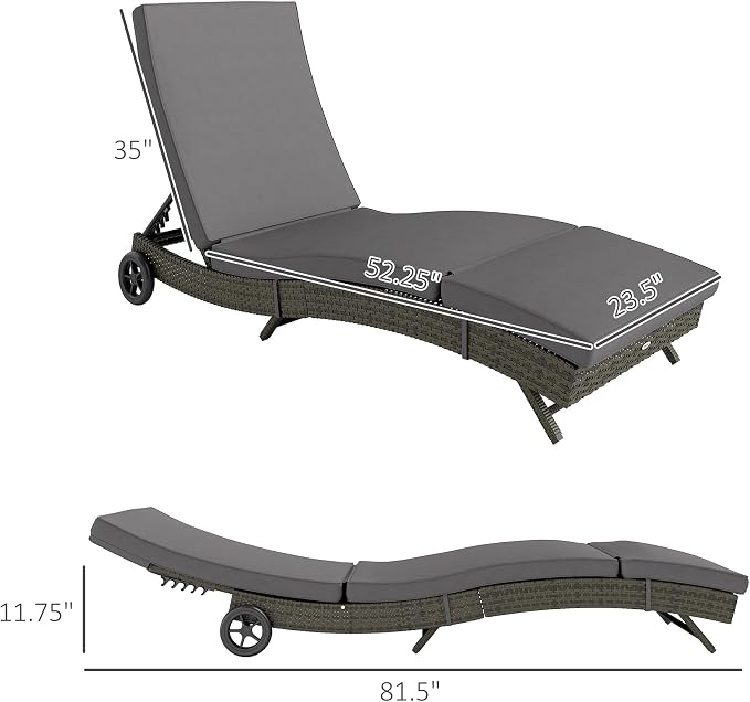 Outsunny Wicker Chaise Lounge Chair Outdoor - Image 3