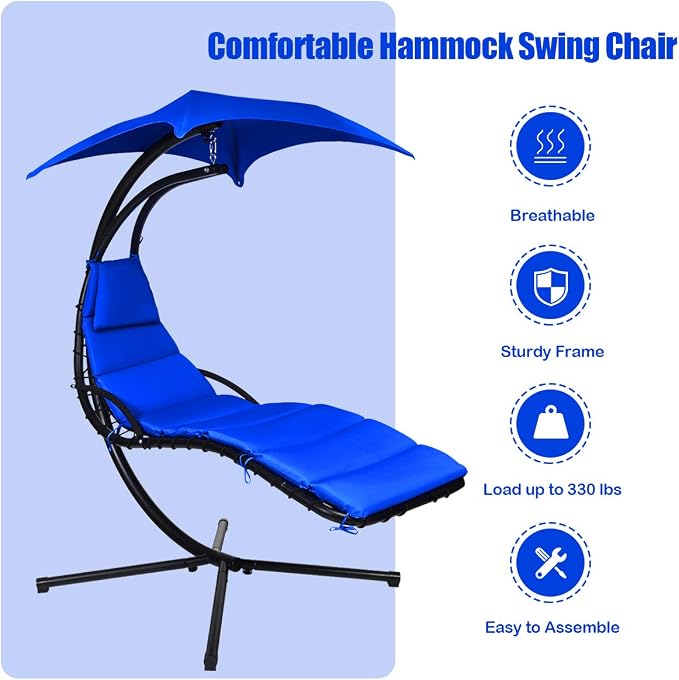 Giantex Hanging Chaise Lounger Chair, Arc Stand Porch Swing Chair w/Canopy - Image 7