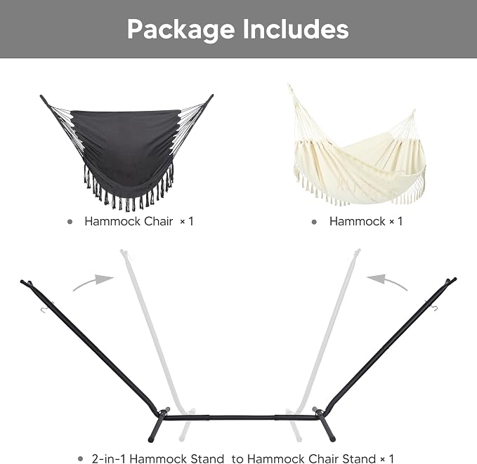 SUNCREAT 2-in-1 Convertible Portable Double Hammock - Image 3