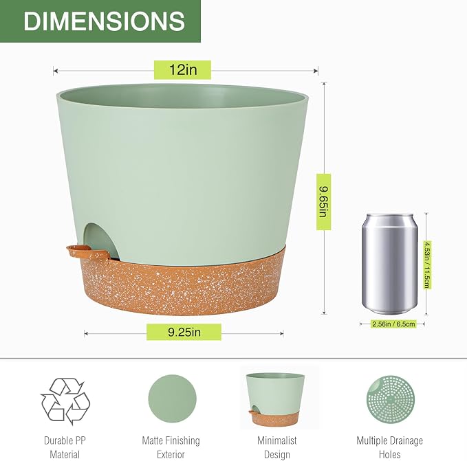 12inch Large Self Watering Plant Pot, Plastic Cylinder Planter - Image 5