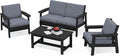 SERWALL 4 Piece HDPE Outdoor Furniture Set, All Weather Wood-Like Outdoor Sofa by SERWALL