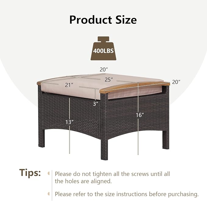 ORALNER Outdoor Ottoman, All-Weather Wicker Foot Stools w/Removable Cushions - Image 2