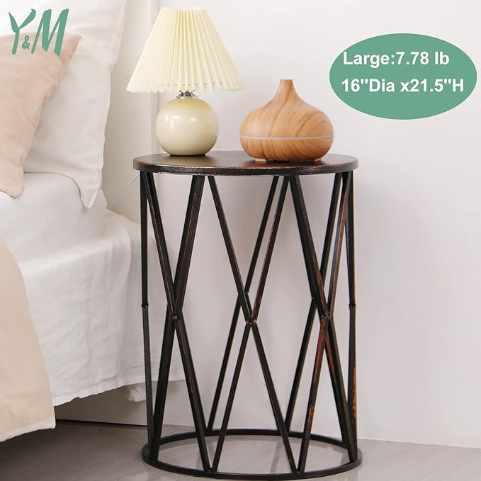 Y&M Set of 3 Black with Bronze End Tables, Nesting Metal Round Coffee Table - Image 5