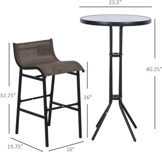Outsunny 3 Piece Bar Height Outdoor Bistro Set - Image 7