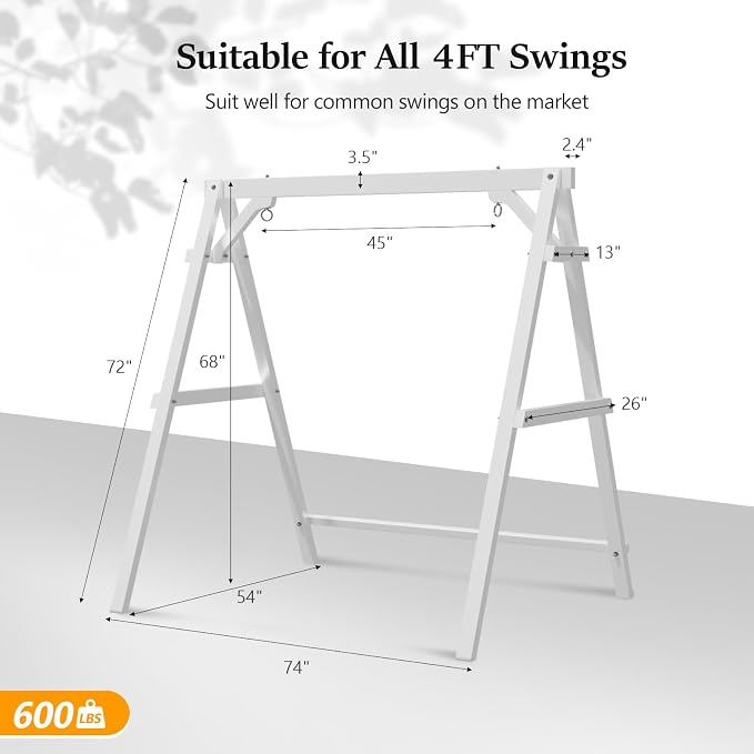 VINGLI 4FT Porch Swing Frame, 660 LBS Capacity Wooden A-Frame Swing Stand - Image 4